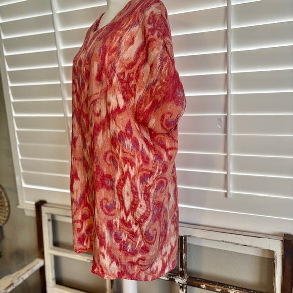 Chico’s Womens Linen Tunic Wedge Dress Size 1 Medium Ikat Beach Coverup Tunic - Picture 5 of 8